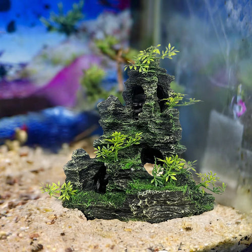 Aquarium Mountain View Stone Ornament Artificial Plastic Aquarium Decorations Escape Cave For Fish Tank Landscape Hiding Spots