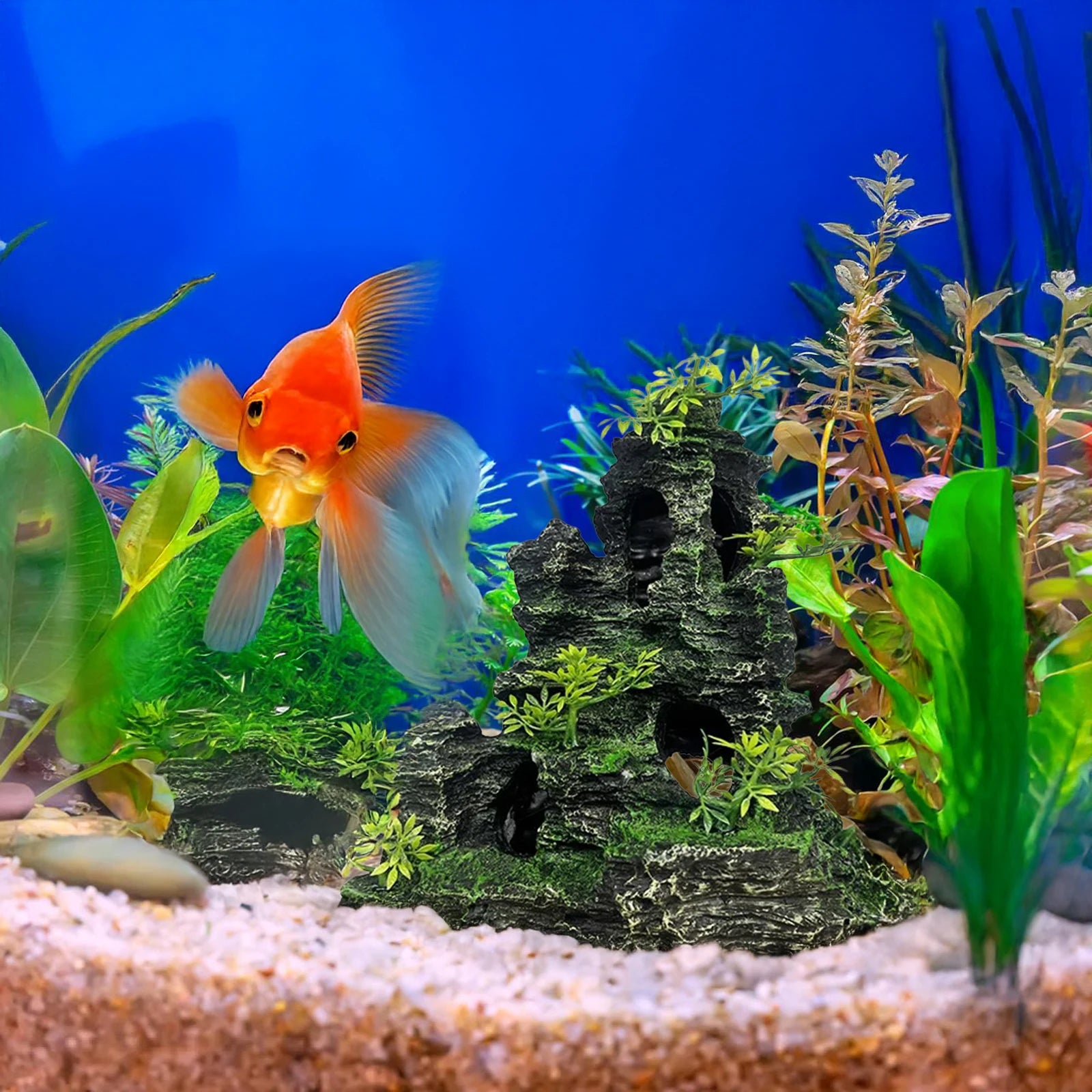 Aquarium Mountain View Stone Ornament Artificial Plastic Aquarium Decorations Escape Cave For Fish Tank Landscape Hiding Spots