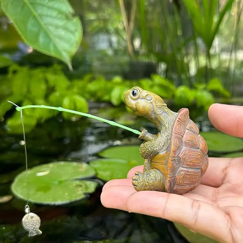 Fishing Turtle Hanging Turtle Figurine for Basin Fish Tank Aquarium Rockery Pond Courtyard Garden Decor Ornaments Decoration