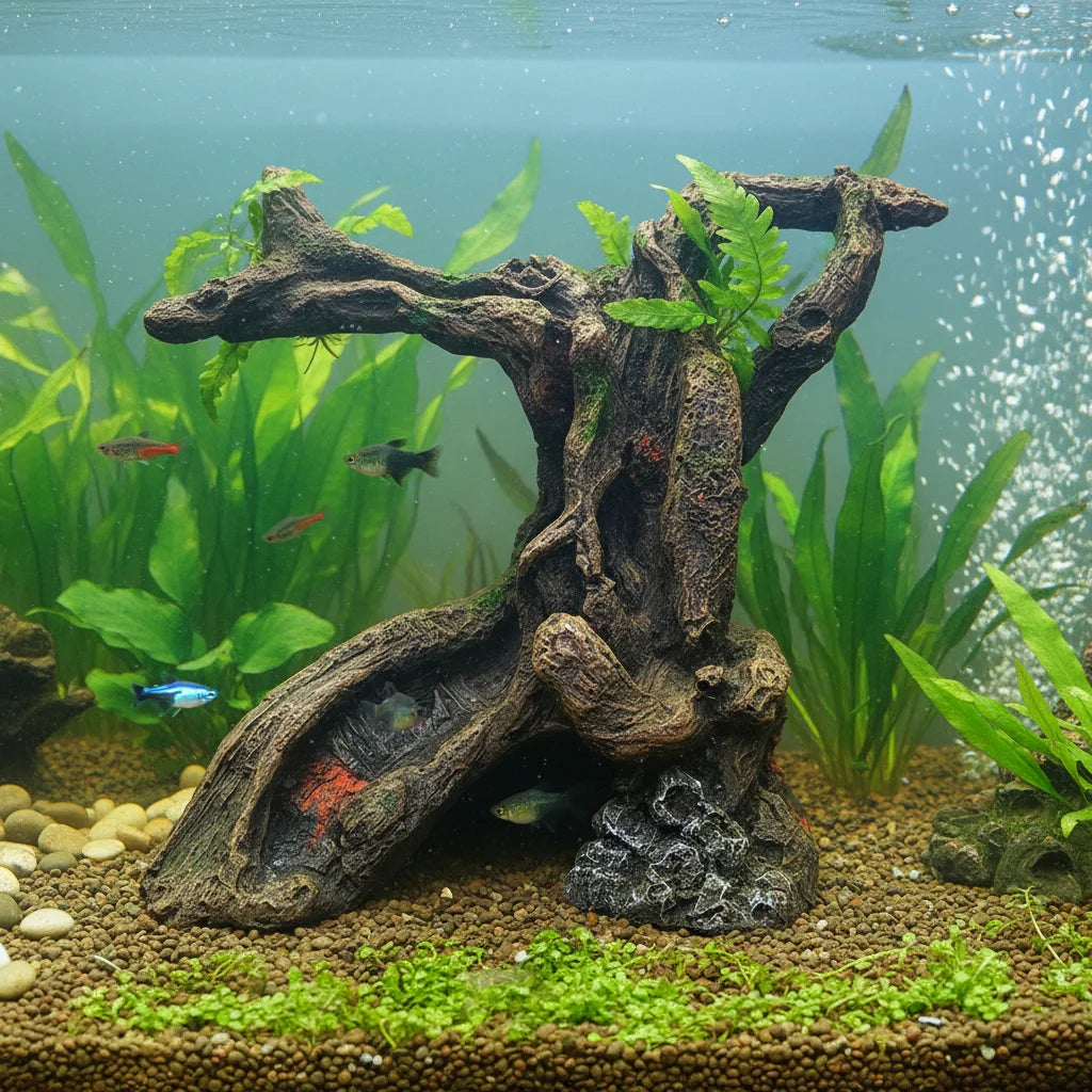 Resin Drift-wood Ornament Tree Shape Aquarium Decoration Fish Tank Safe Friendly Reptile Habitat Terrarium Scenery Home Decor