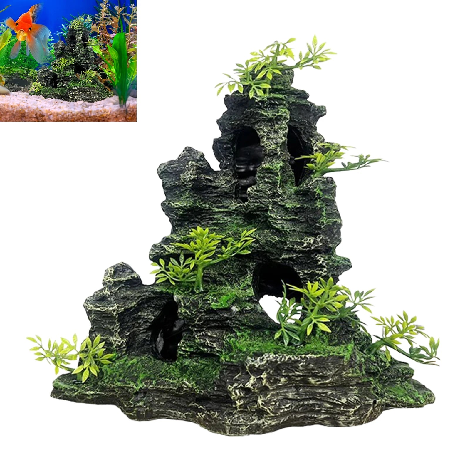 Aquarium Mountain View Stone Ornament Artificial Plastic Aquarium Decorations Escape Cave For Fish Tank Landscape Hiding Spots